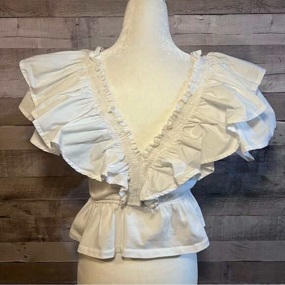 Zara White Ruffle Flounce Sleeve V-Neck Peplum Top - Picture 9 of 11